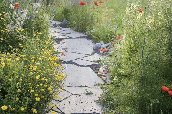 Natürliche Weggestaltung eines umweltfreundlichen Gartens.